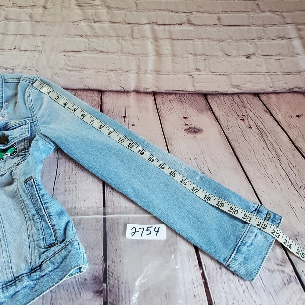 Ashley Mason Embroidered Distressed Denim Blue Jacket Trucker Small Button-up - Picture 9 of 9